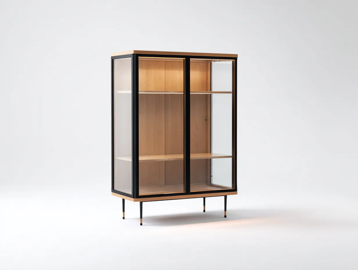 Bibliothèque - bois-verre-métal - 112x40x152 cm - bois clair-noir - style contemporain-Vazenlohome