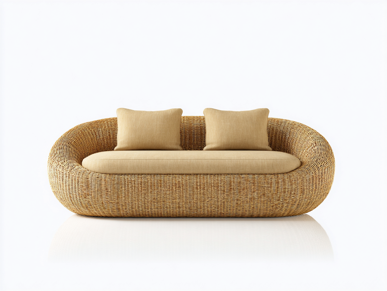 Canapé de jardin-rotin-tissu-218x86x74 cm-miel-beige-style naturel-Vazenlohome