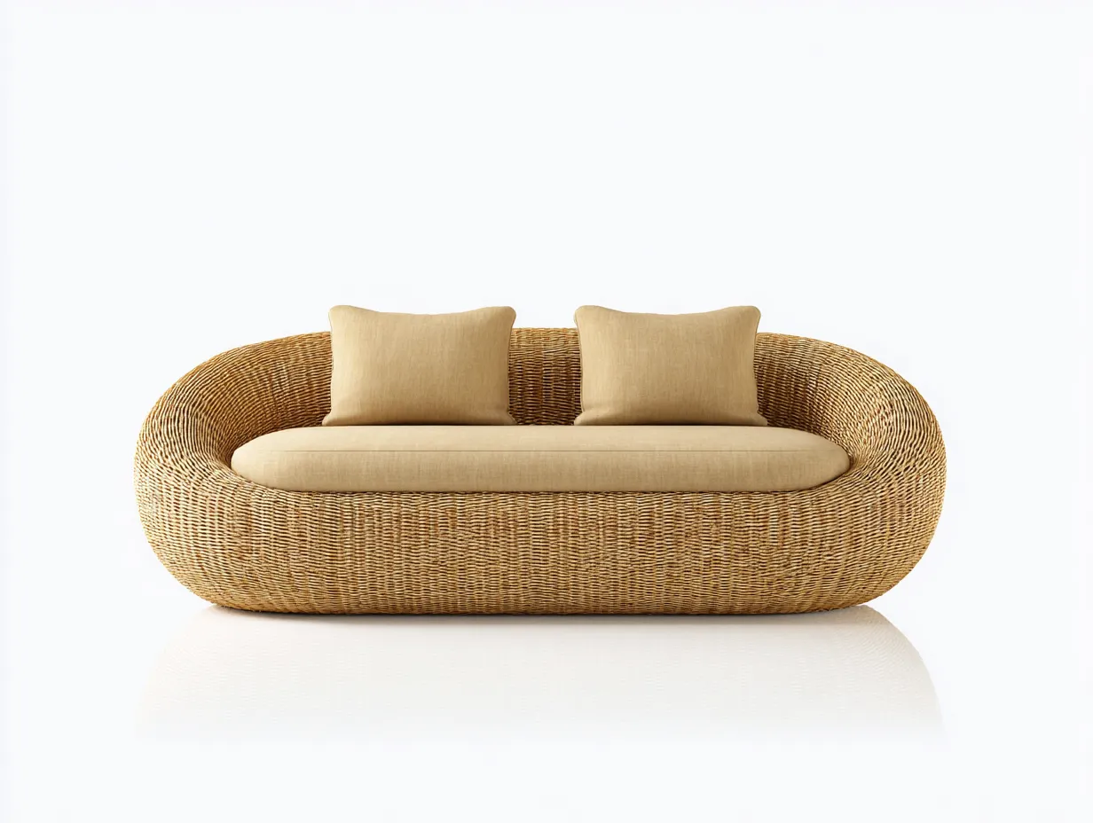 Canapé de jardin-rotin-tissu-218x86x74 cm-miel-beige-style naturel-Vazenlohome