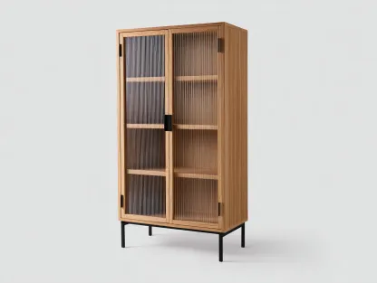 Vitrine - bois-verre-métal - 86x38x146 cm - bois naturel-noir - industriel-Vazenlohome