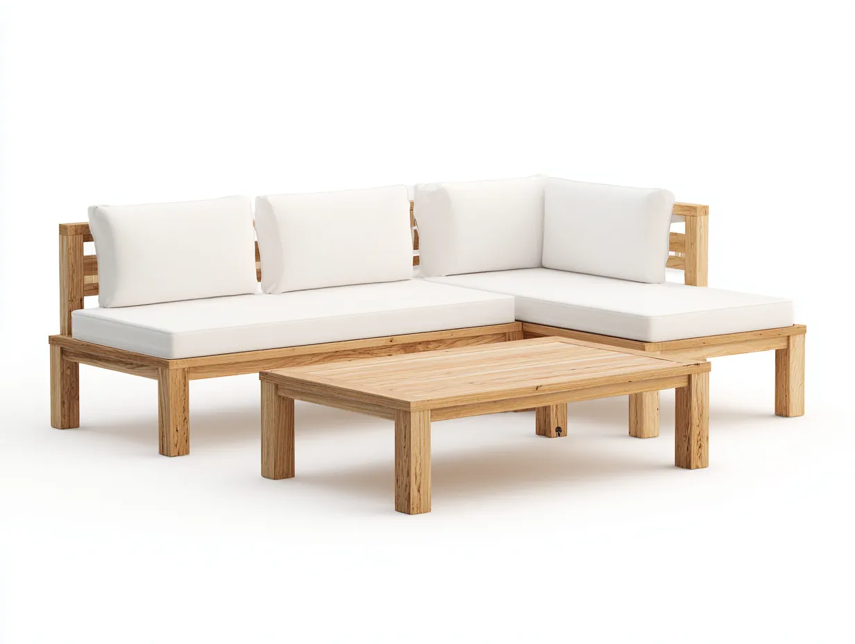 Canapé de jardin-bois-tissu-220x160x74 cm-naturel-blanc-style moderne-Vazenlohome