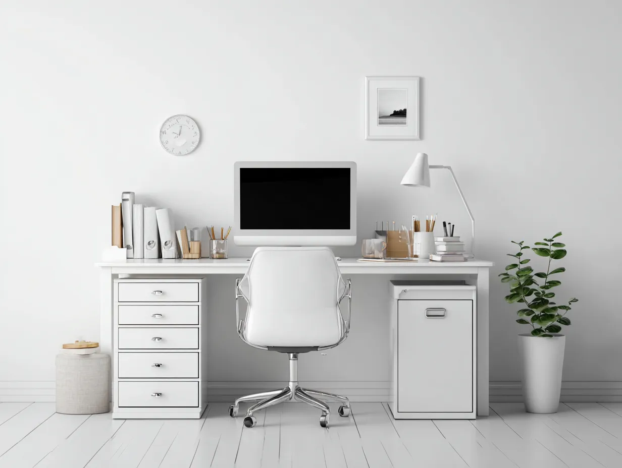 Bureau - MDF-métal - 165x60x75 cm - blanc-argenté - style scandinave-Vazenlohome