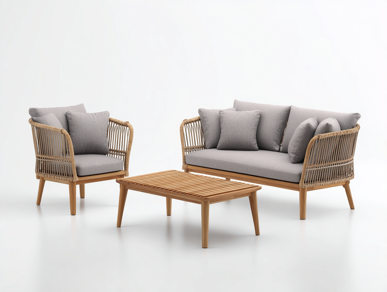 Canapé de jardin-bois-corde-tissu-162x78x78 cm-naturel-gris-style contemporain-Vazenlohome