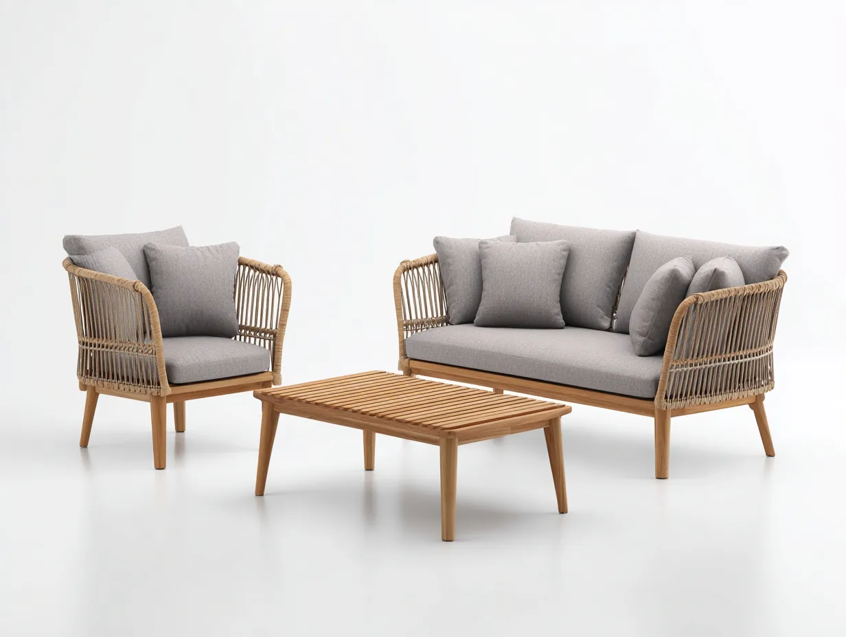 Canapé de jardin-bois-corde-tissu-162x78x78 cm-naturel-gris-style contemporain-Vazenlohome