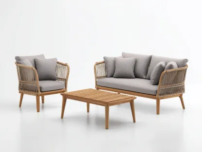 Canapé de jardin-bois-corde-tissu-162x78x78 cm-naturel-gris-style contemporain-Vazenlohome