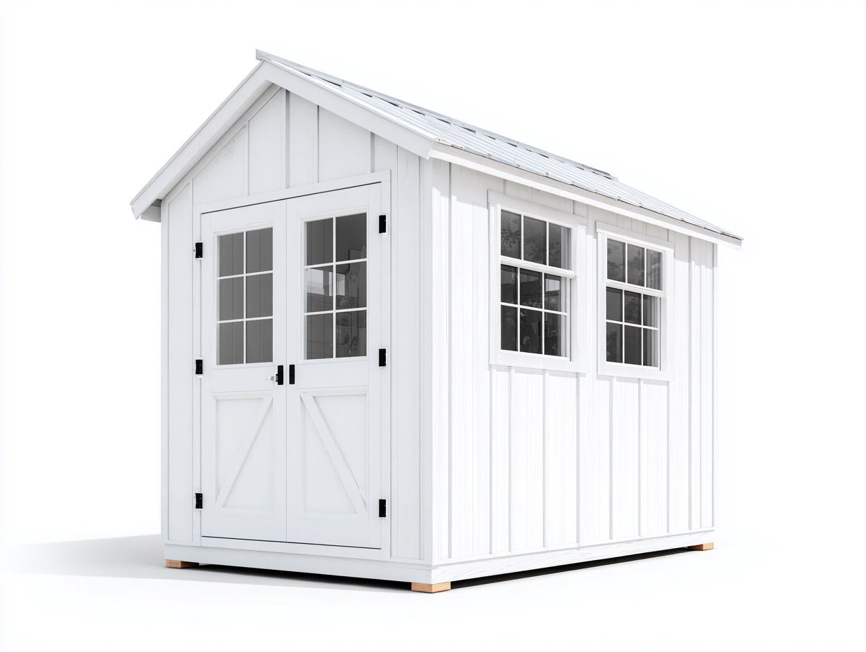Abri de jardin - bois-verre-métal - 420x260x255 cm - blanc-gris clair - style moderne-Vazenlohome