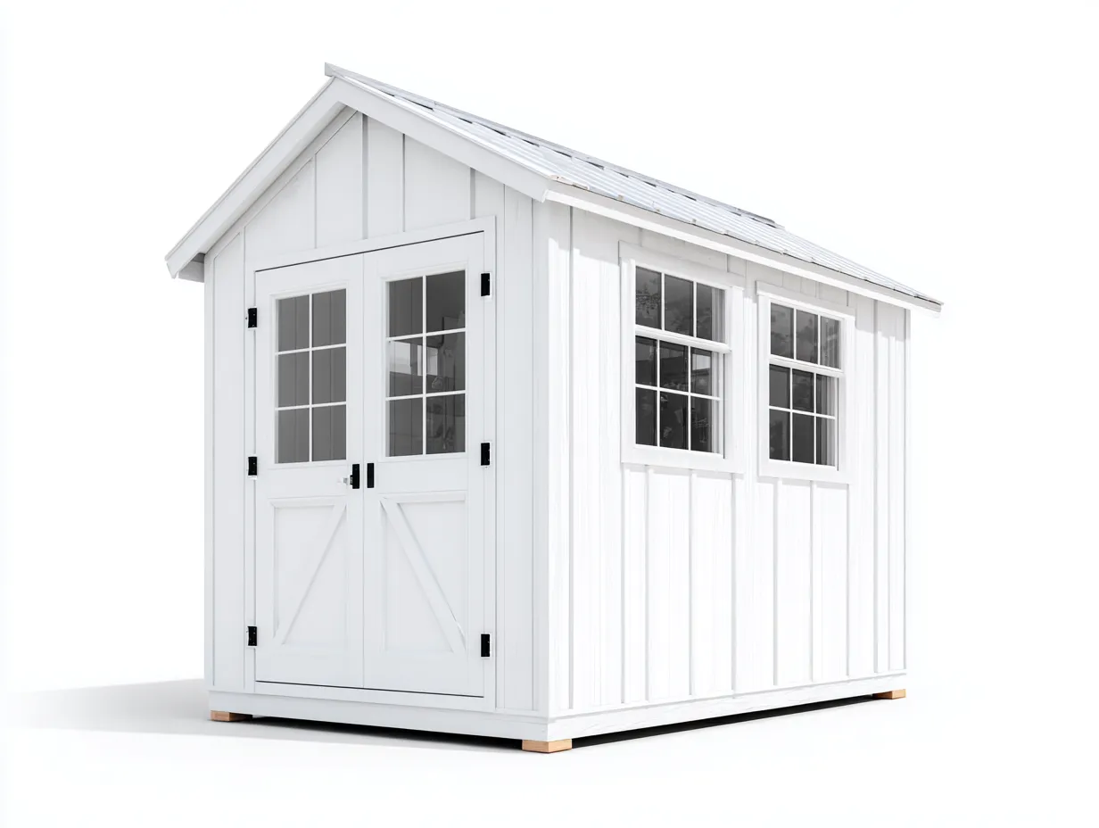 Abri de jardin - bois-verre-métal - 420x260x255 cm - blanc-gris clair - style moderne-Vazenlohome