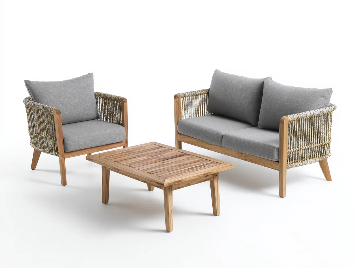 Canapé de jardin-bois-corde-tissu-158x76x76 cm-naturel-gris-style moderne-Vazenlohome