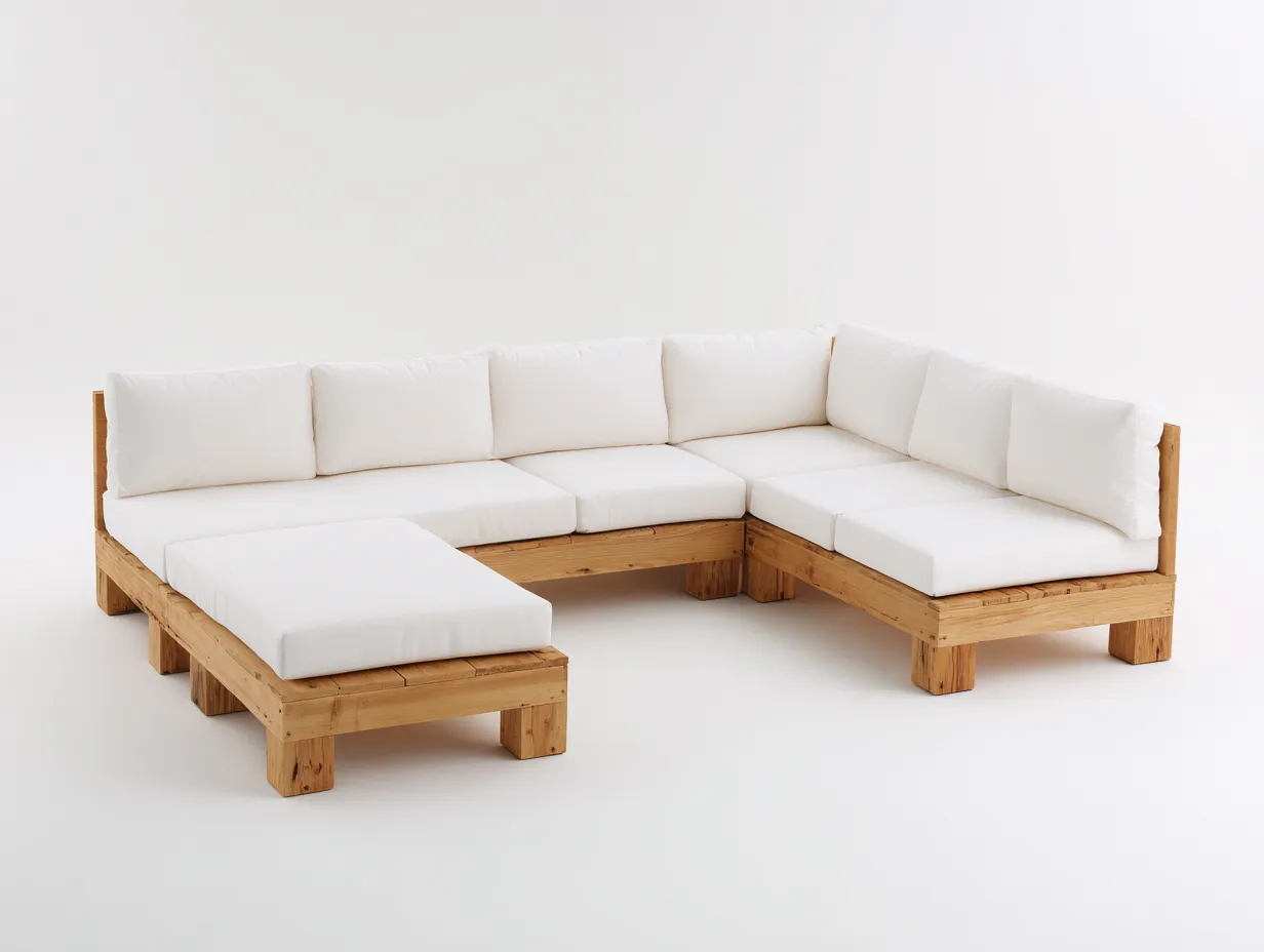 Canapé de jardin-bois-tissu-286x214x72 cm-bois naturel-blanc-style naturel-Vazenlohome