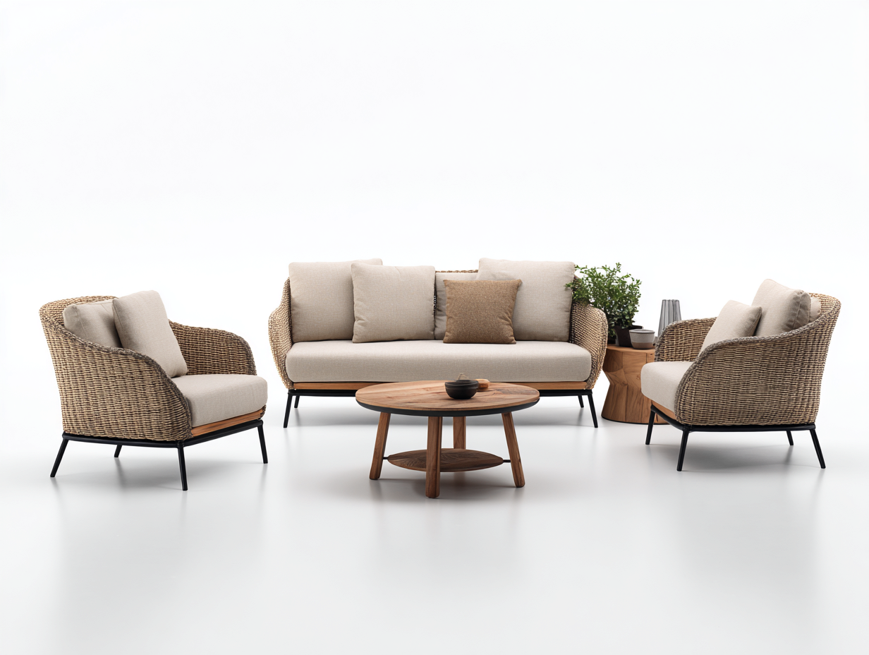 Canapé de jardin - résine tressée-aluminium-bois - 210x82x78 cm - beige-noir-bois naturel - contemporain-Vazenlohome