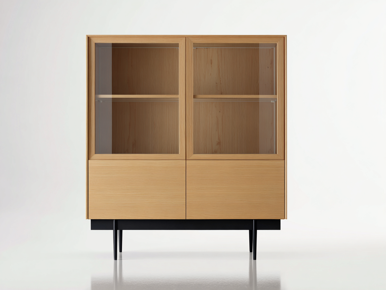 Vitrine - bois-verre-métal - 92x40x125 cm - bois naturel-noir - contemporain-Vazenlohome