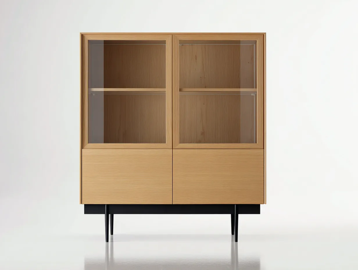 Vitrine - bois-verre-métal - 92x40x125 cm - bois naturel-noir - contemporain-Vazenlohome