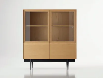 Vitrine - bois-verre-métal - 92x40x125 cm - bois naturel-noir - contemporain-Vazenlohome