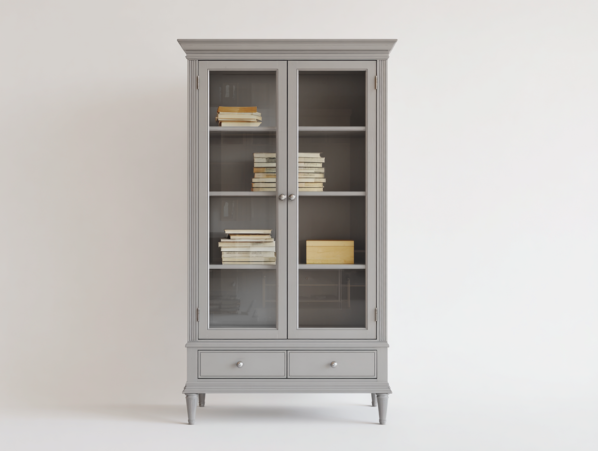Bibliothèque - bois-verre-métal - 110x41x202 cm - gris chaud - style campagne-Vazenlohome