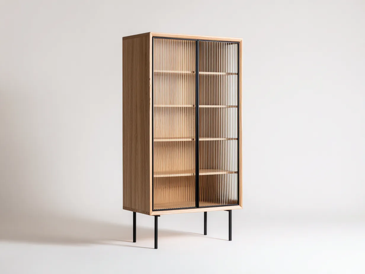 Bibliothèque - bois-verre-métal - 98x38x168 cm - bois naturel-noir - style contemporain-Vazenlohome