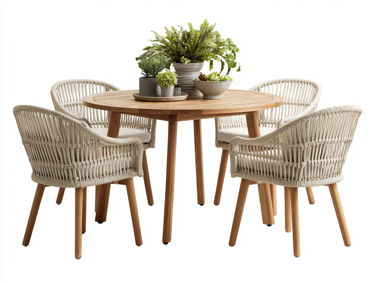 Salon de jardin repas - teck-corde - 120x120x74 cm - beige-bois naturel - naturel-Vazenlohome