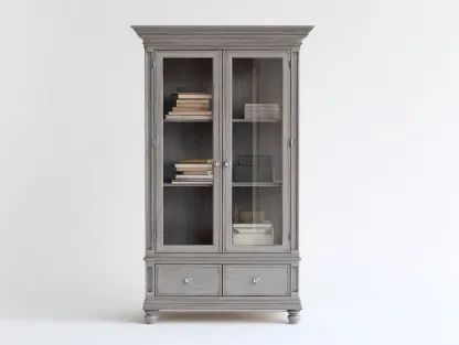 Bibliothèque - bois-verre-métal - 118x43x210 cm - gris vieilli - style campagne-Vazenlohome