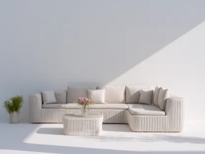 Canapé de jardin-résine tressée-tissu-255x180x70 cm-blanc-beige-style moderne-Vazenlohome
