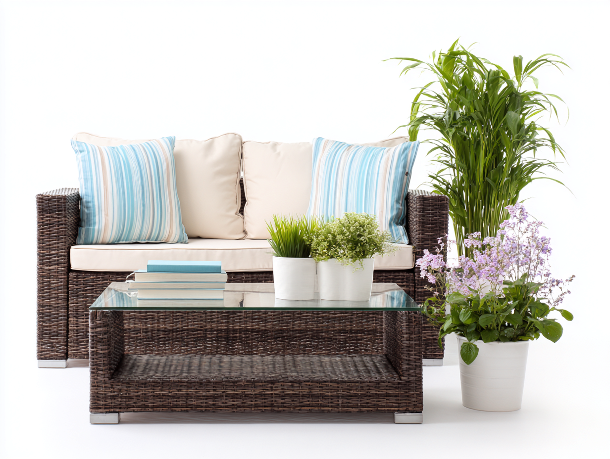 Canapé de jardin-rotin-verre-tissu-165x82x78 cm-marron foncé-beige-style naturel-Vazenlohome