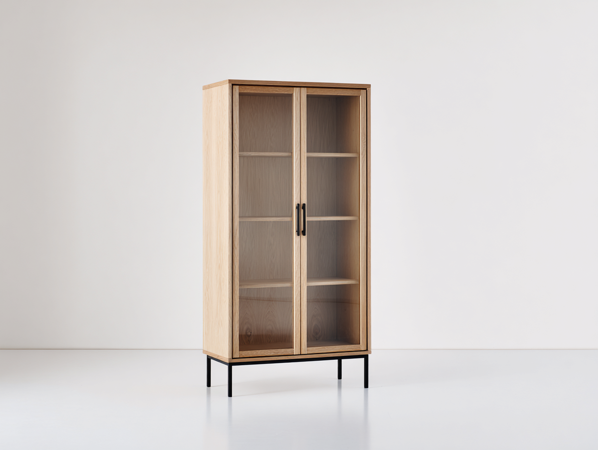 Vitrine - bois-verre-métal - 86x39x138 cm - chêne naturel-noir - scandinave-Vazenlohome