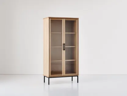 Vitrine - bois-verre-métal - 86x39x138 cm - chêne naturel-noir - scandinave-Vazenlohome
