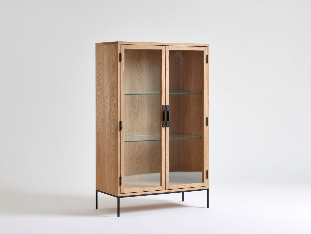 Vitrine - bois-verre-métal - 100x41x138 cm - chêne naturel-noir - moderne-Vazenlohome