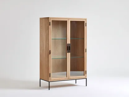 Vitrine - bois-verre-métal - 100x41x138 cm - chêne naturel-noir - moderne-Vazenlohome