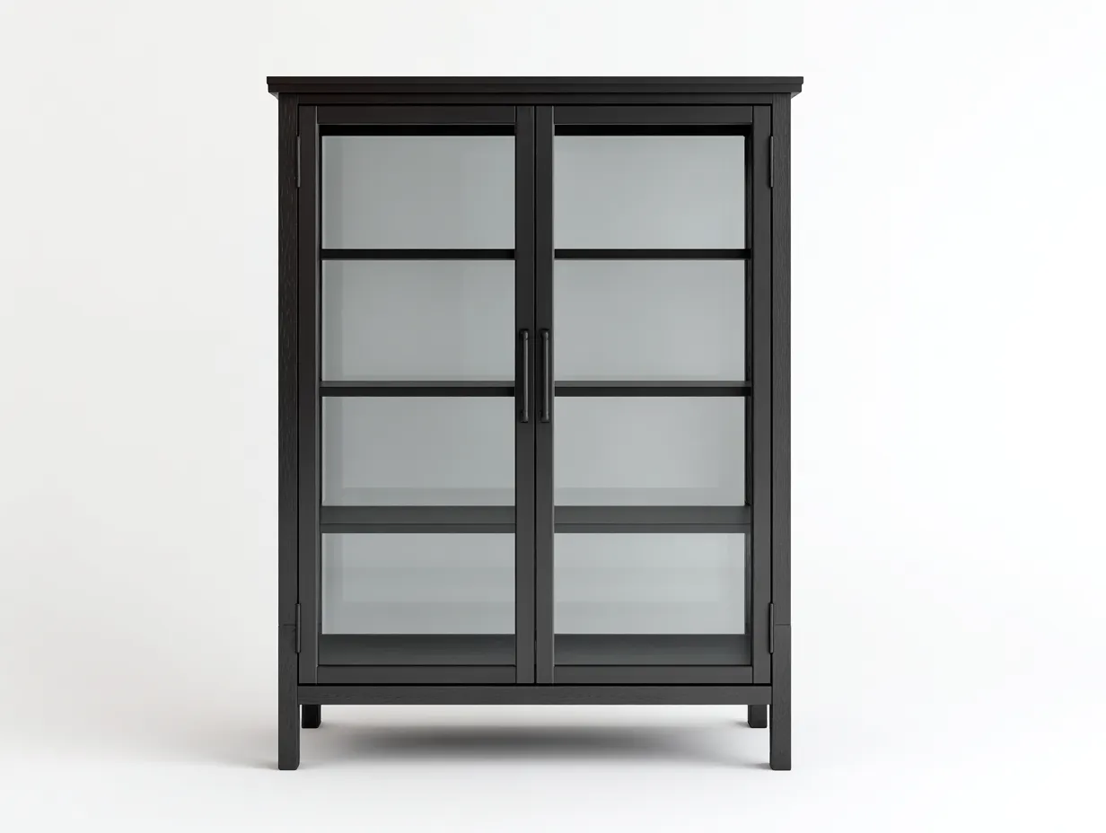 Vitrine - bois-verre-métal - 94x37x130 cm - noir - moderne-Vazenlohome