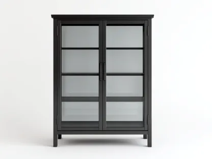 Vitrine - bois-verre-métal - 94x37x130 cm - noir - moderne-Vazenlohome