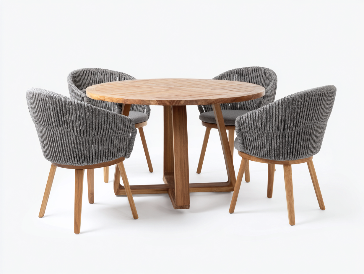 Salon de jardin repas - teck-corde - 125x125x75 cm - gris-bois naturel - moderne-Vazenlohome