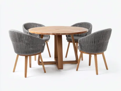 Salon de jardin repas - teck-corde - 125x125x75 cm - gris-bois naturel - moderne-Vazenlohome