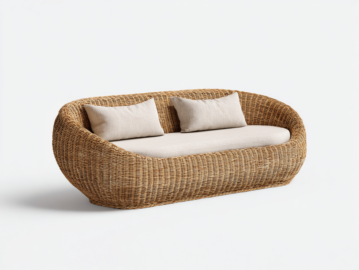 Canapé de jardin-rotin-tissu-220x88x76 cm-marron-beige-style organique-Vazenlohome