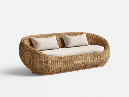 Canapé de jardin-rotin-tissu-220x88x76 cm-marron-beige-style organique-Vazenlohome