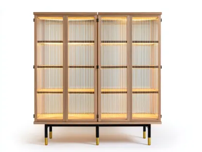 Vitrine - bois-verre-métal - 150x42x145 cm - bois naturel-noir-doré - moderne-Vazenlohome