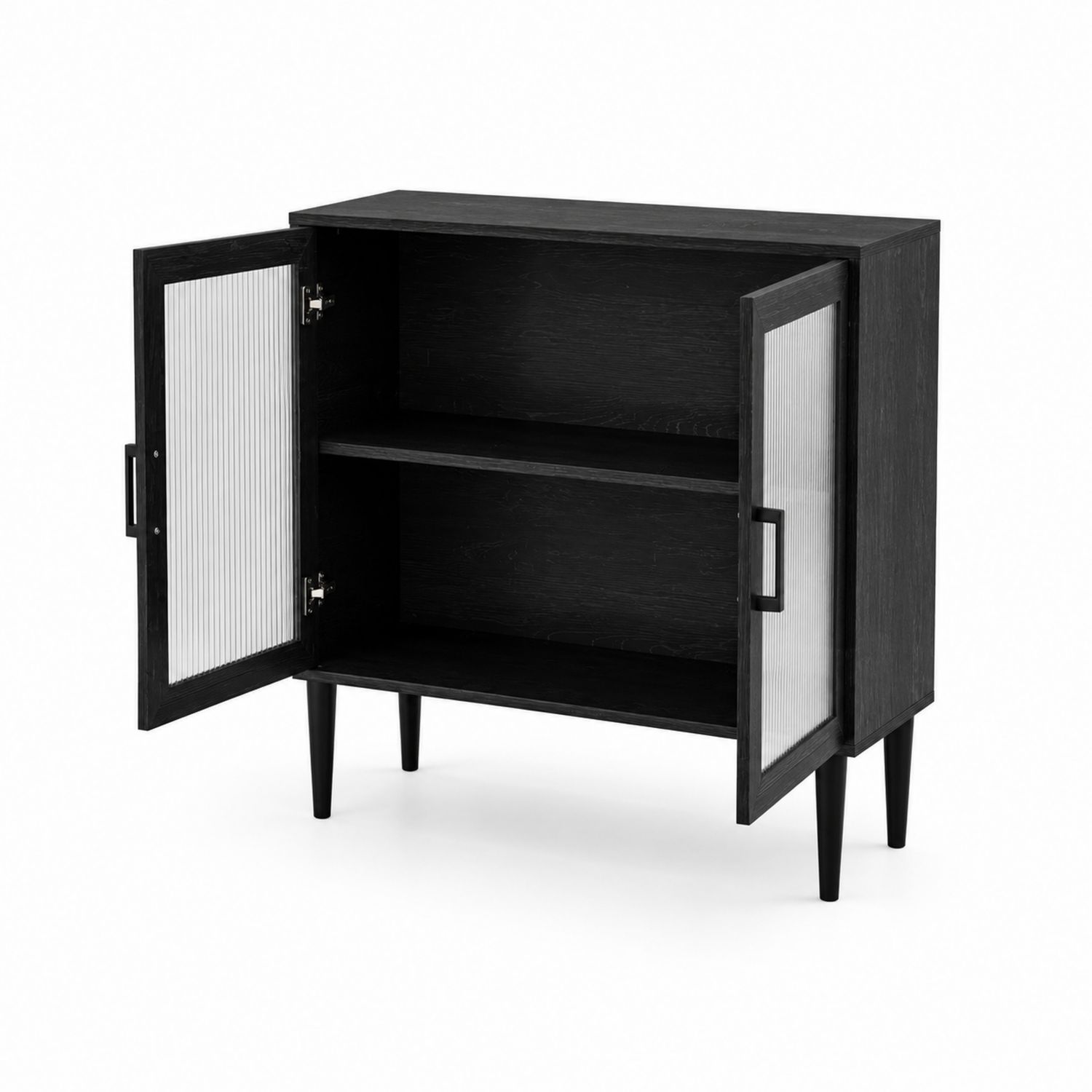 Aparador de Madera con Puertas de Vidrio Acanalado Negro 80x40x90cm