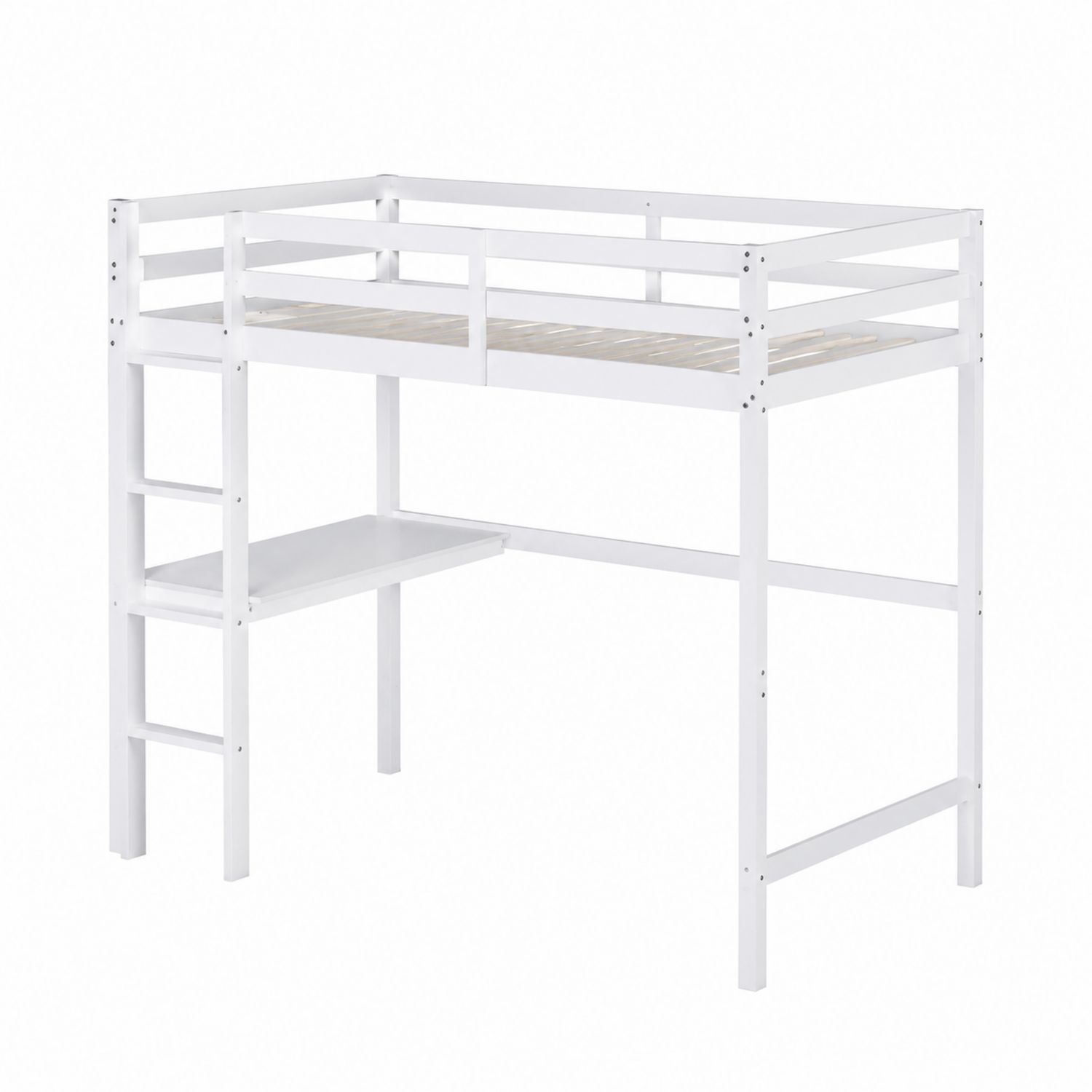 Cama alta con escalera y escritorio de madera color Blanco