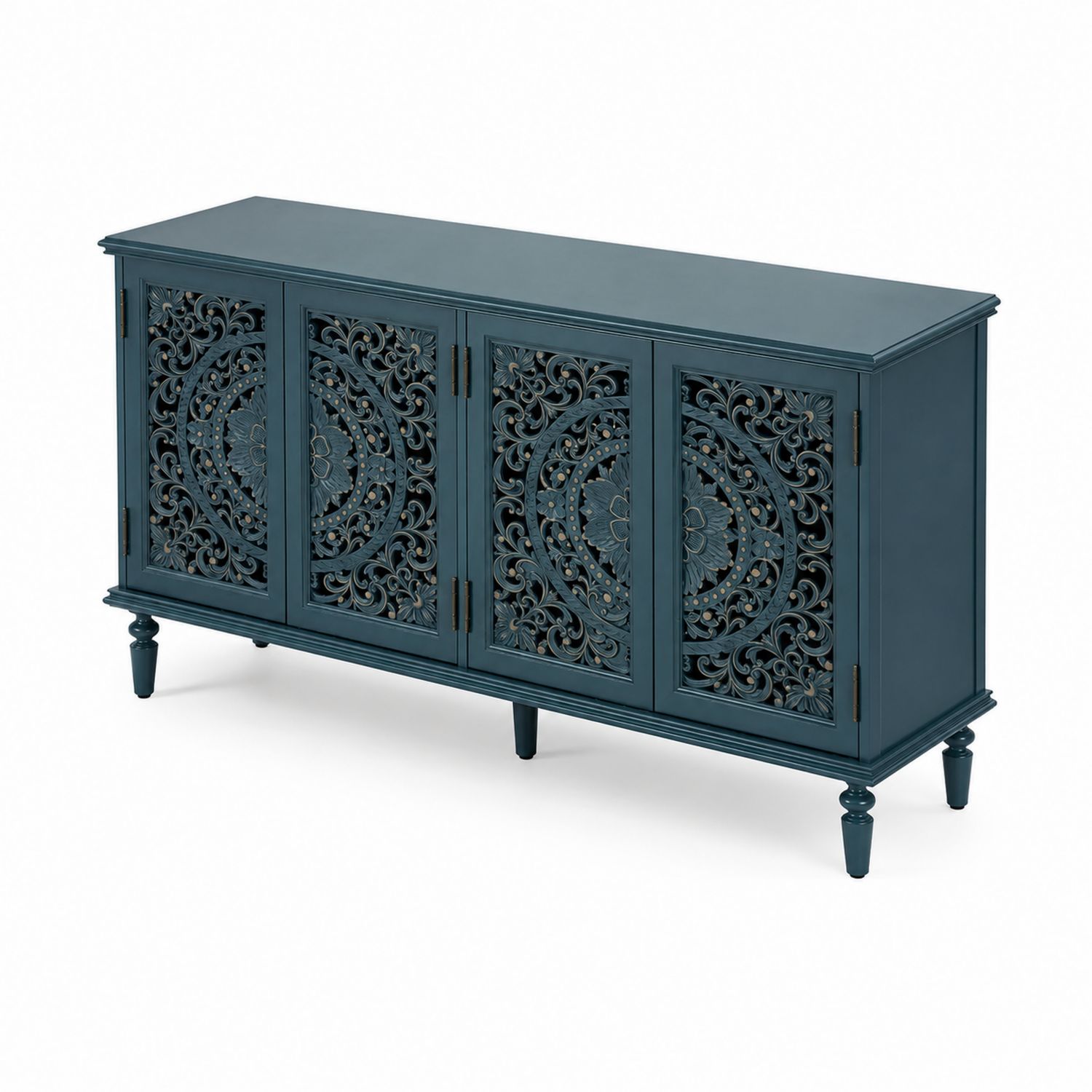 Aparador de Madera con Puertas Talladas Azul Oscuro 150x40x90 cm