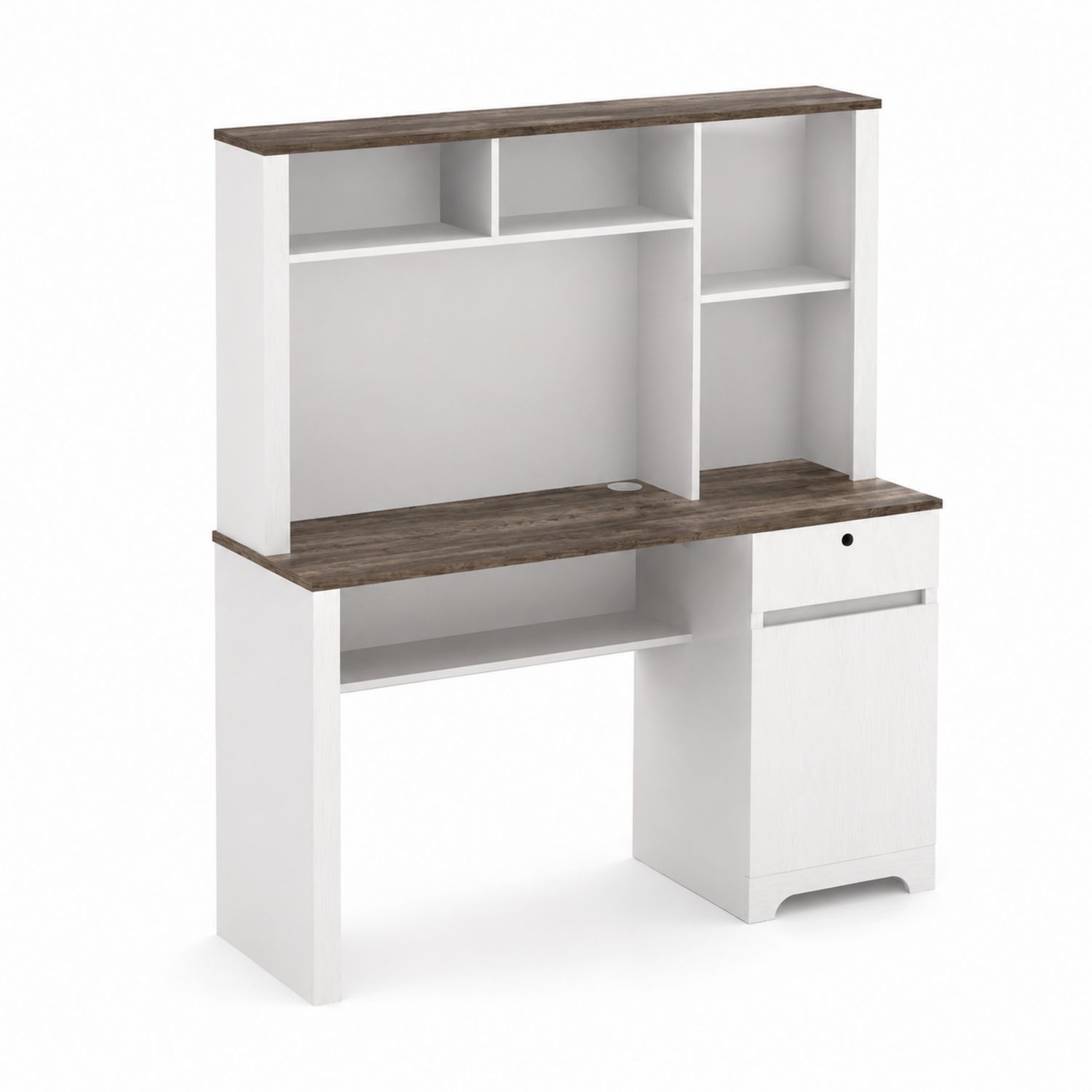 Escritorio de MDF Blanco y Madera con Estante y Cajón