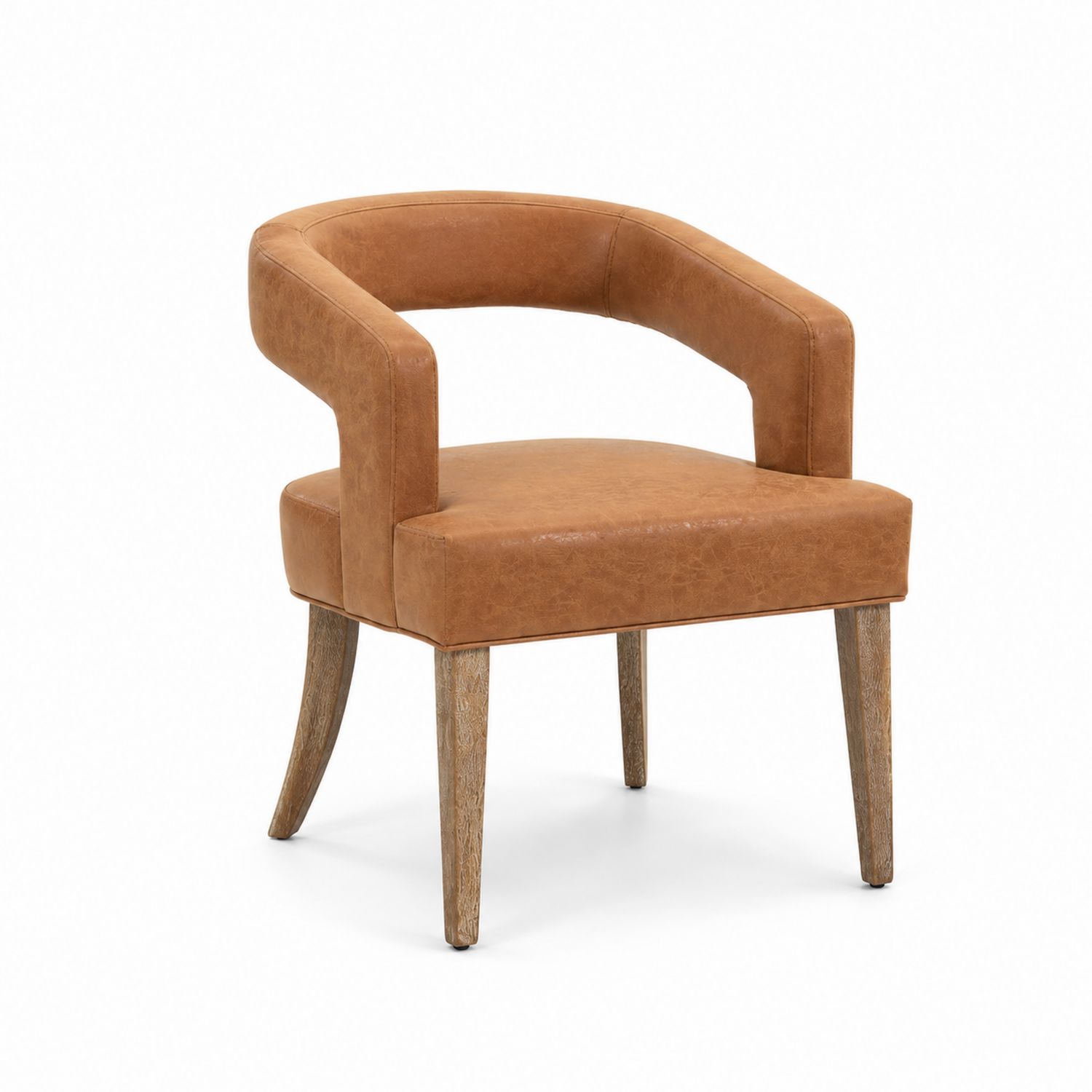 Silla de salón curva de cuero sintético y madera Marrón