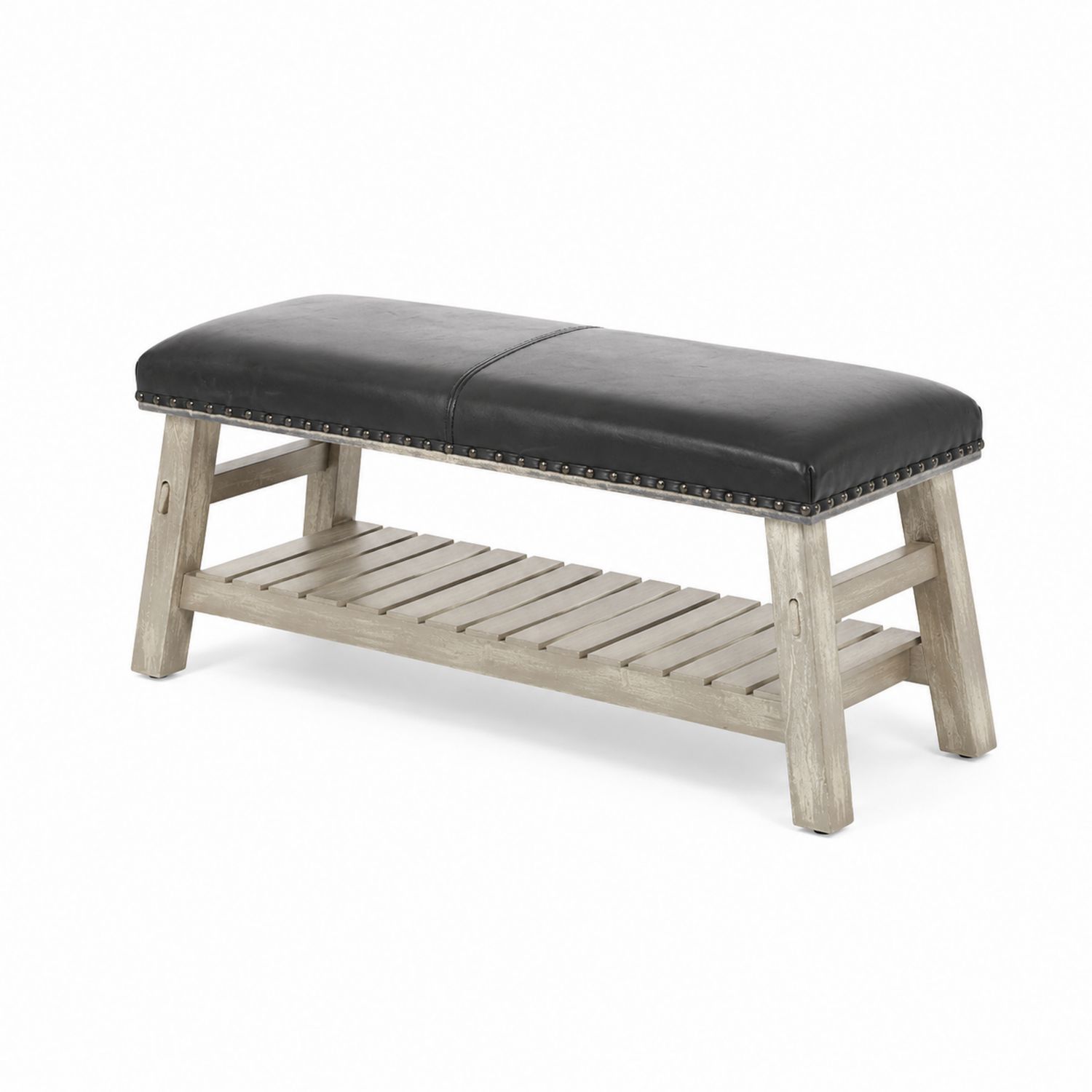 Banco de madera y cuero sintético con almacenamiento 120x40x45 cm