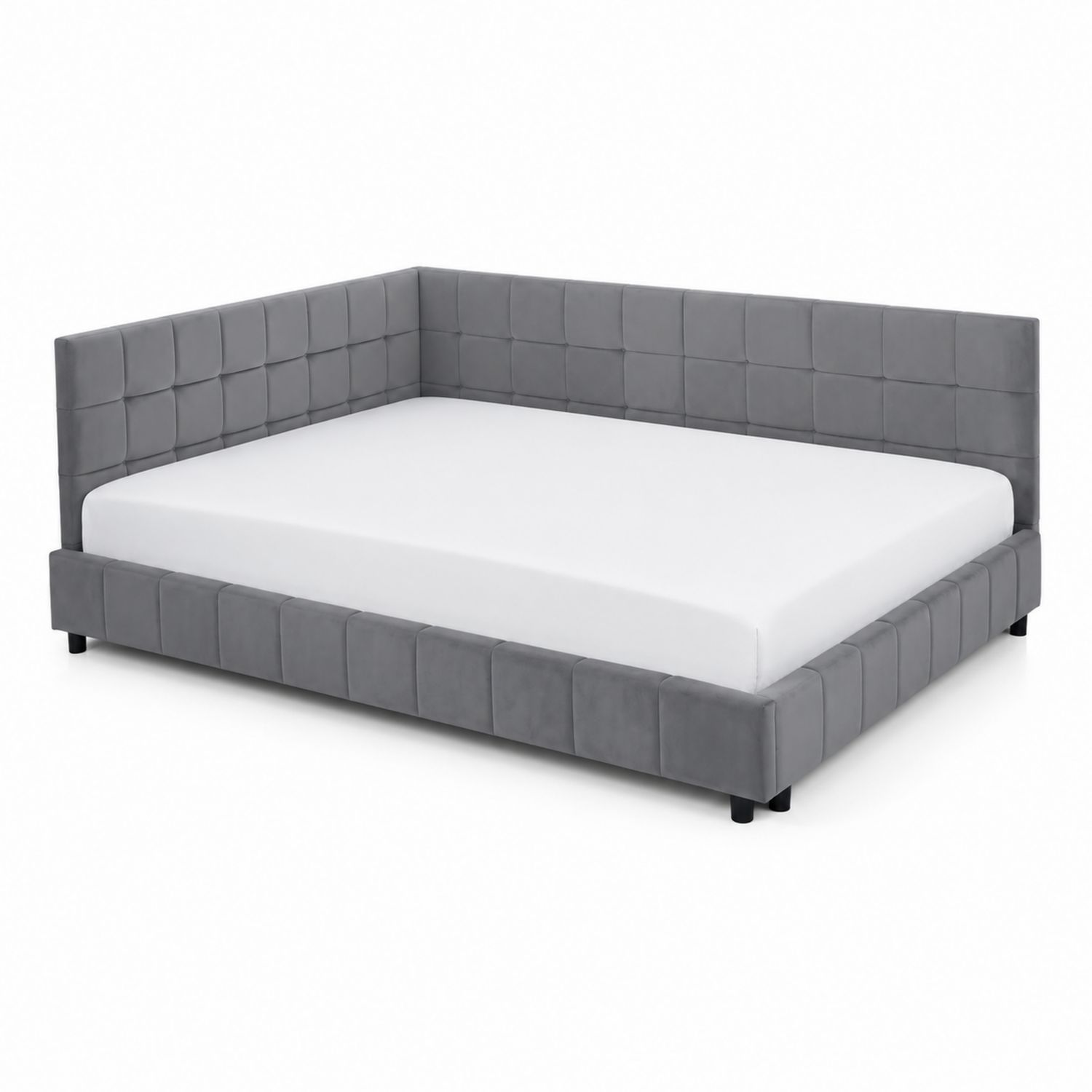Cama de esquina tapizada en terciopelo gris 200x150 cm