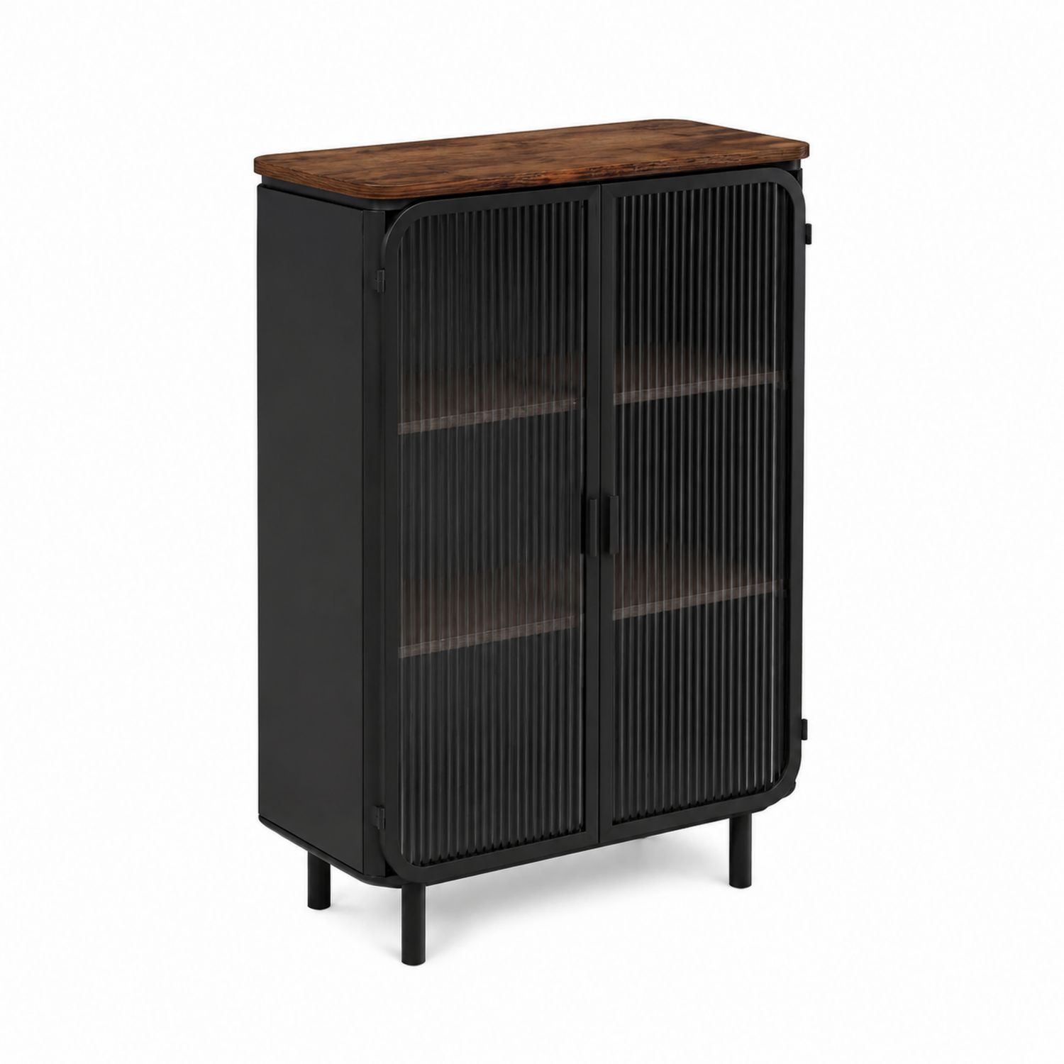Aparador de Madera y Metal con Puertas de Vidrio Estriado