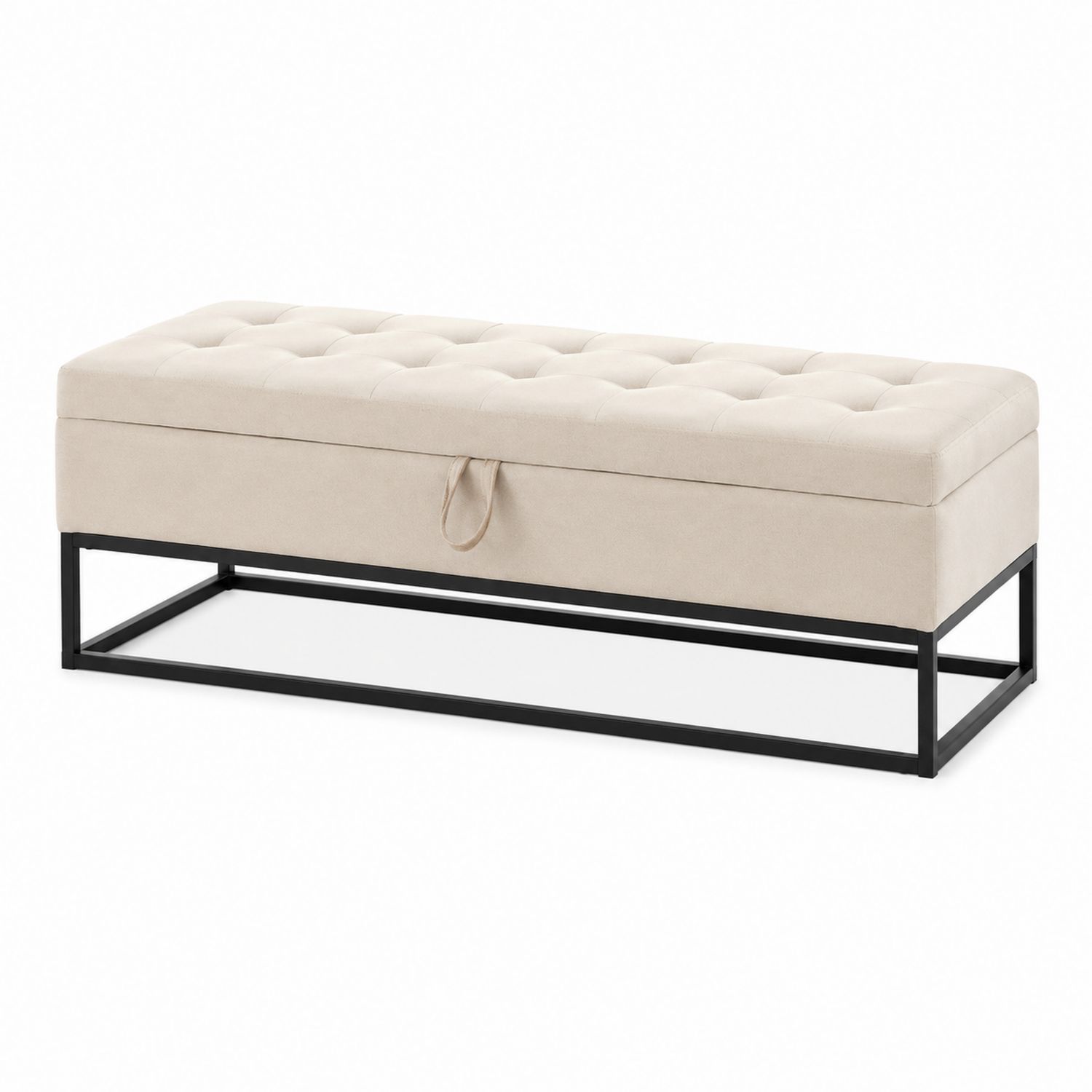 Banco de almacenaje con asiento de microfibra y estructura de acero 140x45x40 cm