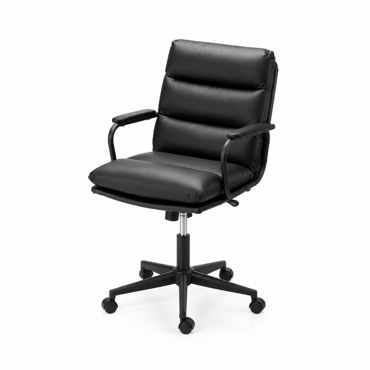 Silla de oficina de cuero sintético negro con ruedas