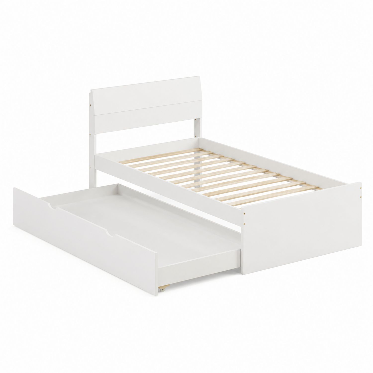 Cama individual de madera con almacenamiento blanca