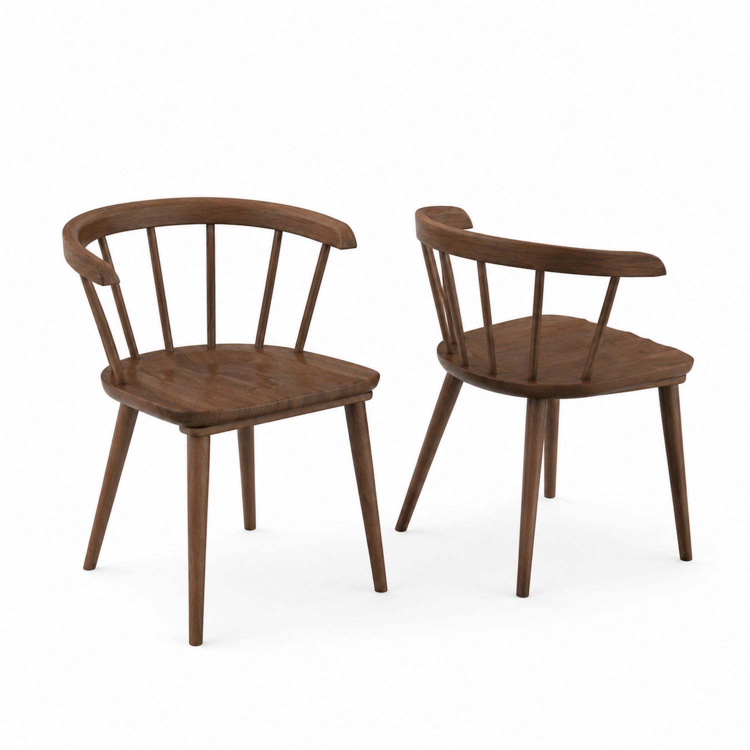 Juego de 2 sillas de comedor de madera maciza de nogal con respaldo curvo