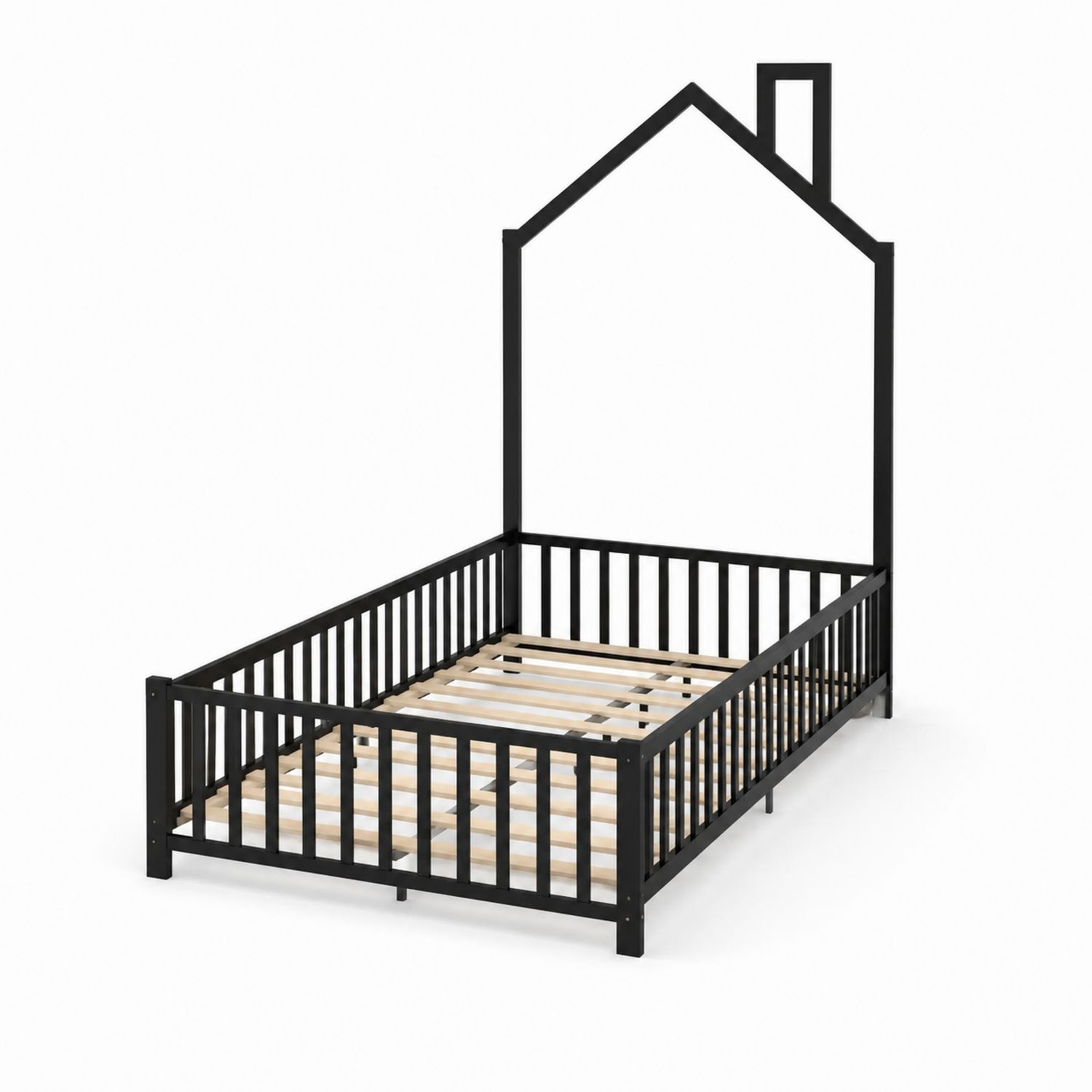 Cama infantil en forma de casa 90x200 cm metal negro