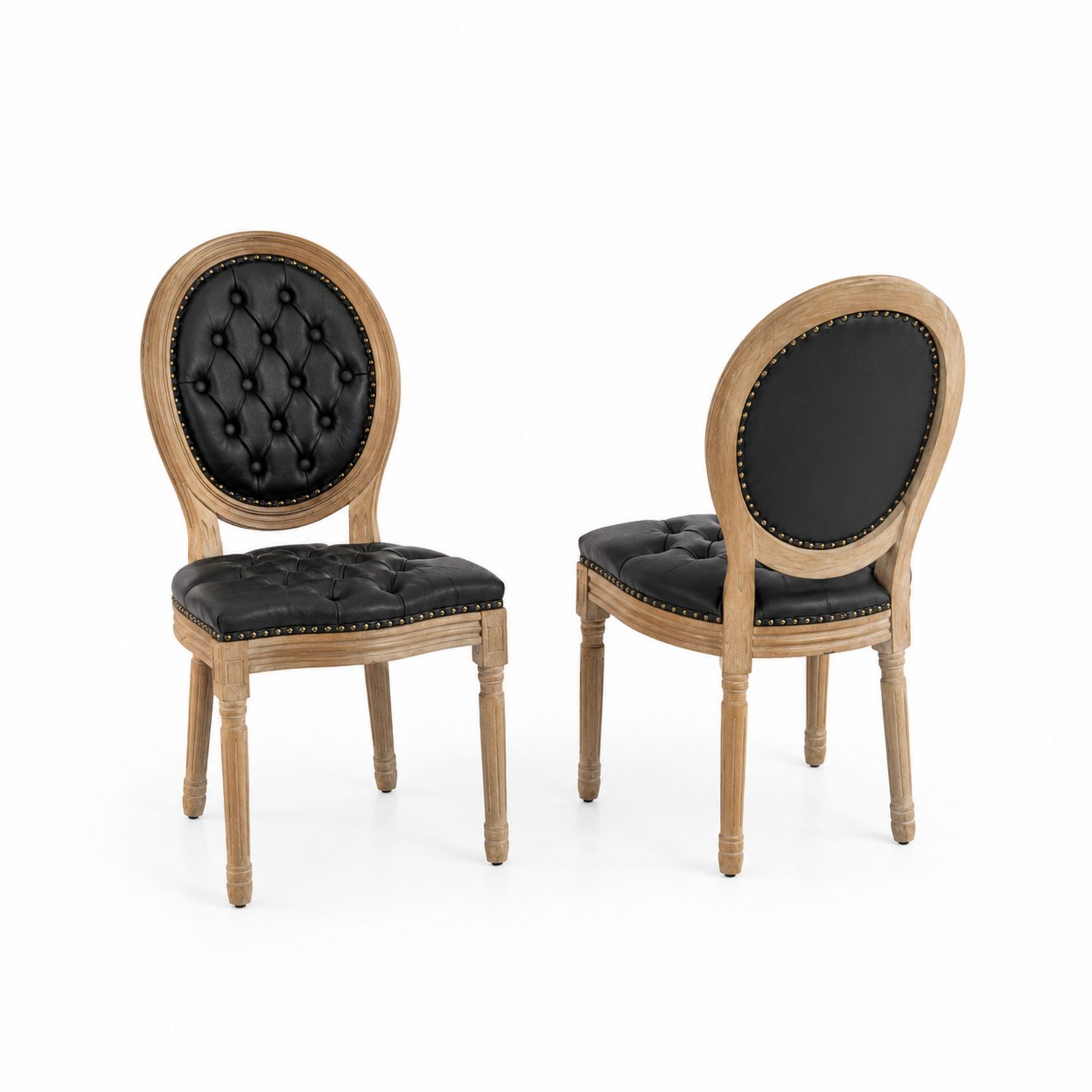 Conjunto de sillas de comedor de madera y piel sintética negra