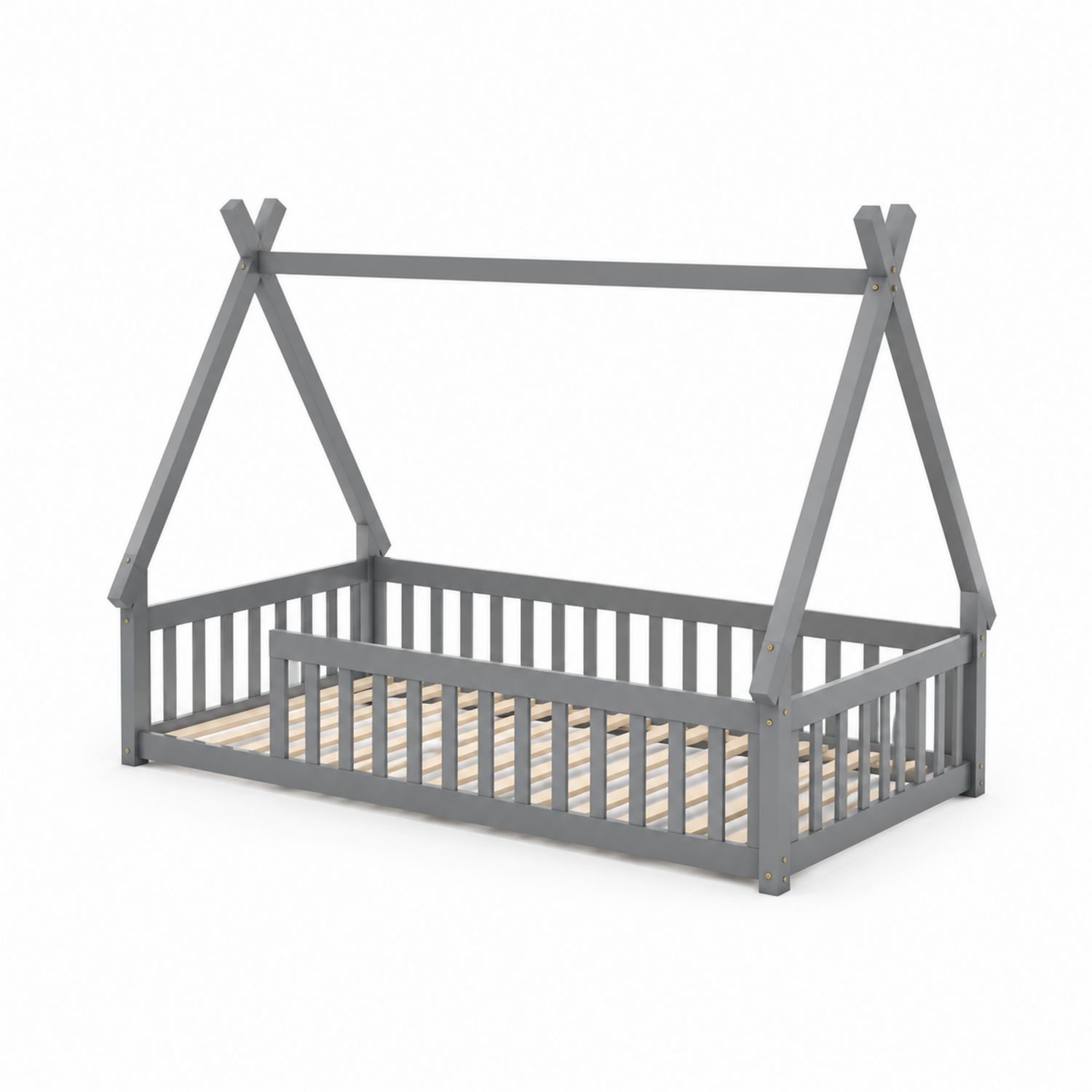 Cama Infantil de Madera de Pino Forma Casa 200x90 cm Gris