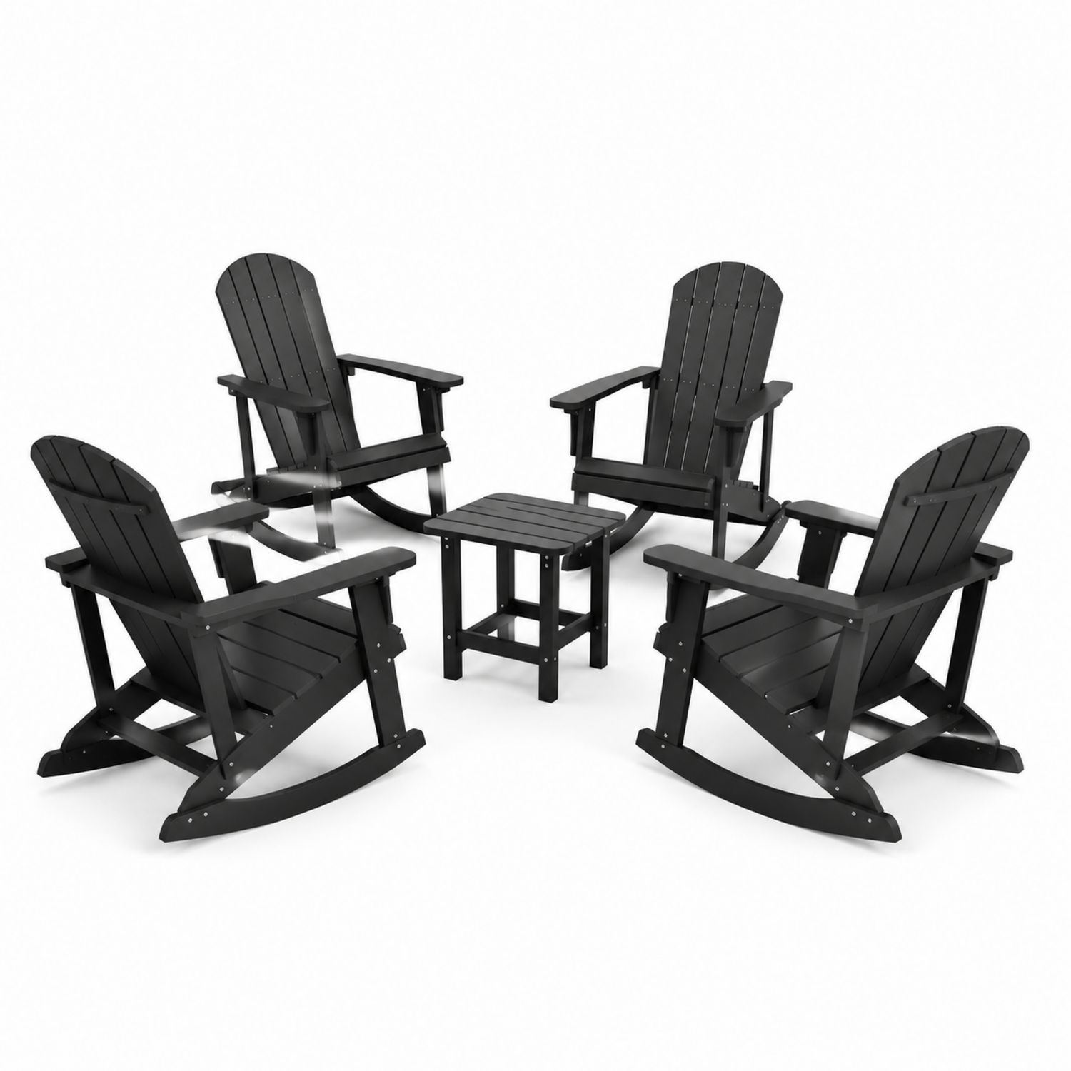 Juego de Sillas Mecedoras de Plástico Negro para Exterior - 5 Piezas